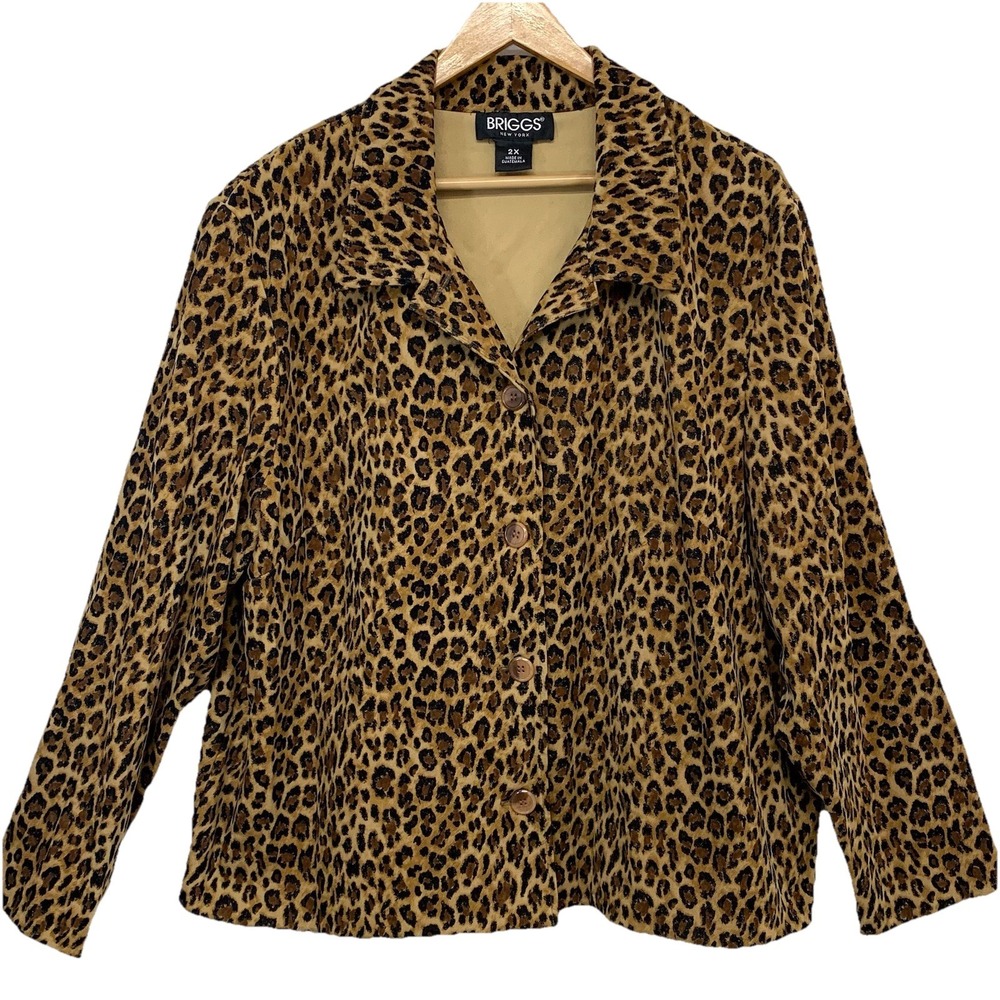 Briggs Leopard Print Brown Jacket Woman 2X Lightweight 3 Button Business Casual